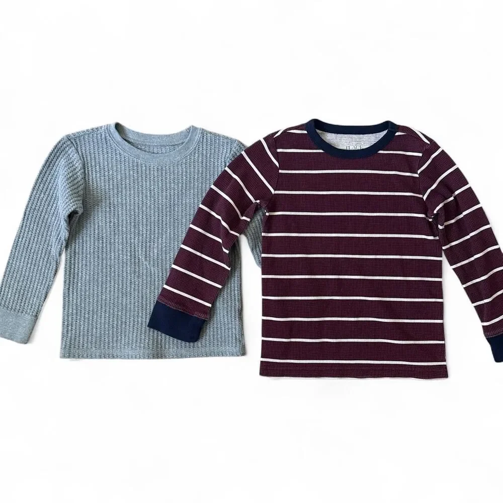 Boys 4T Long Sleeve Thermal Shirts Lot of 2 Gray & Striped
